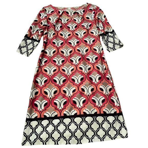 PerSeption Concepts Colorful Geometric‎ Pattern Elbow Sleeve Shift Dress … - Picture 1 of 3